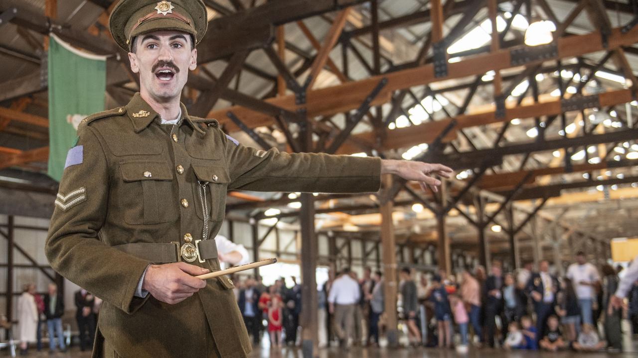 Spencer Smith relishes his chance at being the Spinner in a Two-up game on ANZAC Day in The Goods Shed. Tuesday, April 25, 2023. Picture: Nev Madsen.