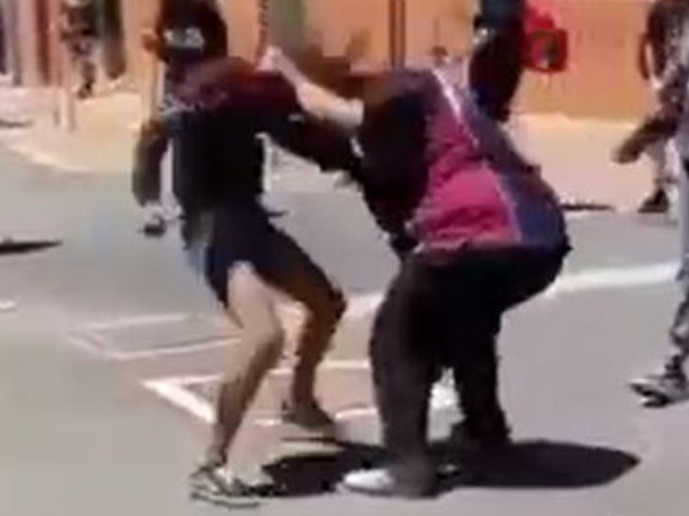 A fight between students at Port Augusta Secondary School. Pics: From supplied video.