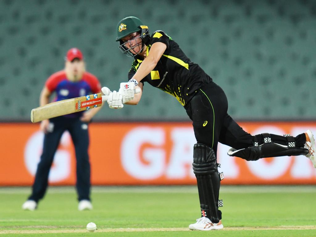 Tahlia McGrath posted an astounding 91* to lead Australia to Ashes victory in the first T20 match of the series. Picture: Mark Brake/Getty Images
