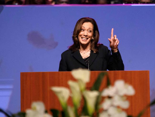 US Vice President and 2024 Democratic presidential candidate Kamala Harris delivers the eulogy for US Representative Sheila Jackson Lee at Fallbrook Church in Houston, Texas, on August 1, 2024. Jackson Lee, a Democrat and outspoken advocate for racial justice and minorities' rights, died July 19, 2024, at the age of 74. (Photo by Mark Felix / AFP)