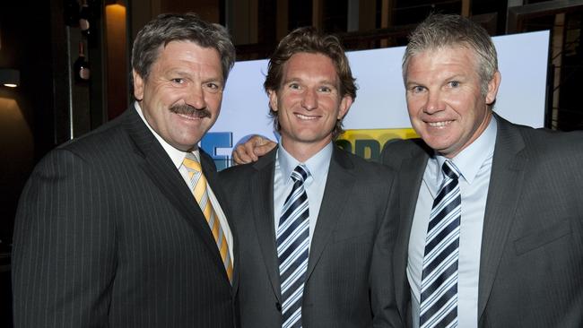 Hird with the Fox Sports team in 2010, Brian Taylor, who is now at Channel 7, and Danny Frawley.