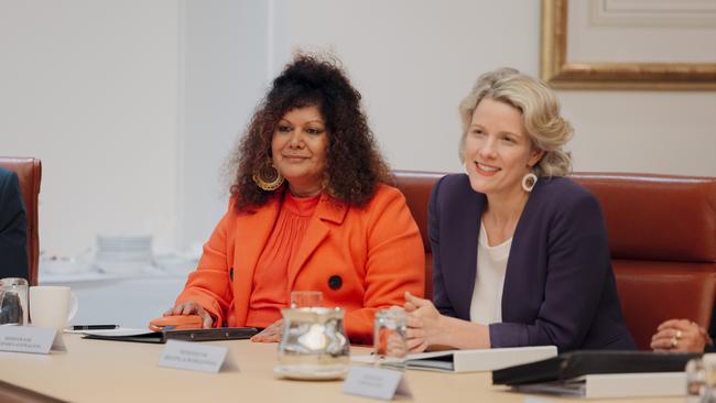 Australian Prime Minister Anthony Albanese holds a Full Ministry Meeting inside the Cabinet Room at Parliament House in Canberra. Pictured are Malarndirri McCarthy (L) and Clare O'Neil (R). Picture: NewsWire / David Beach