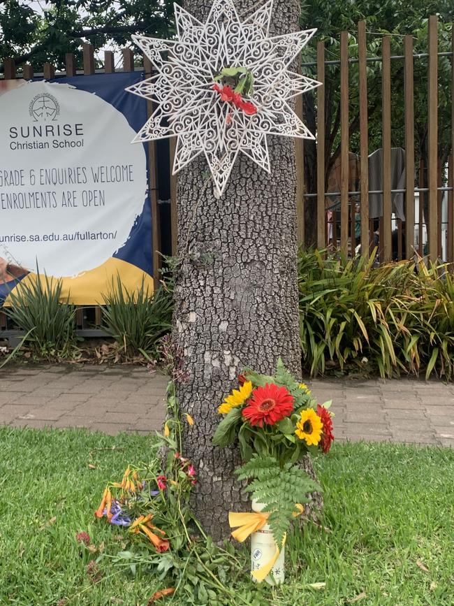 Flowers were left at Wattle St, Unley, at the scene of a crash that claimed the life of a cyclist. Picture: George Yankovich