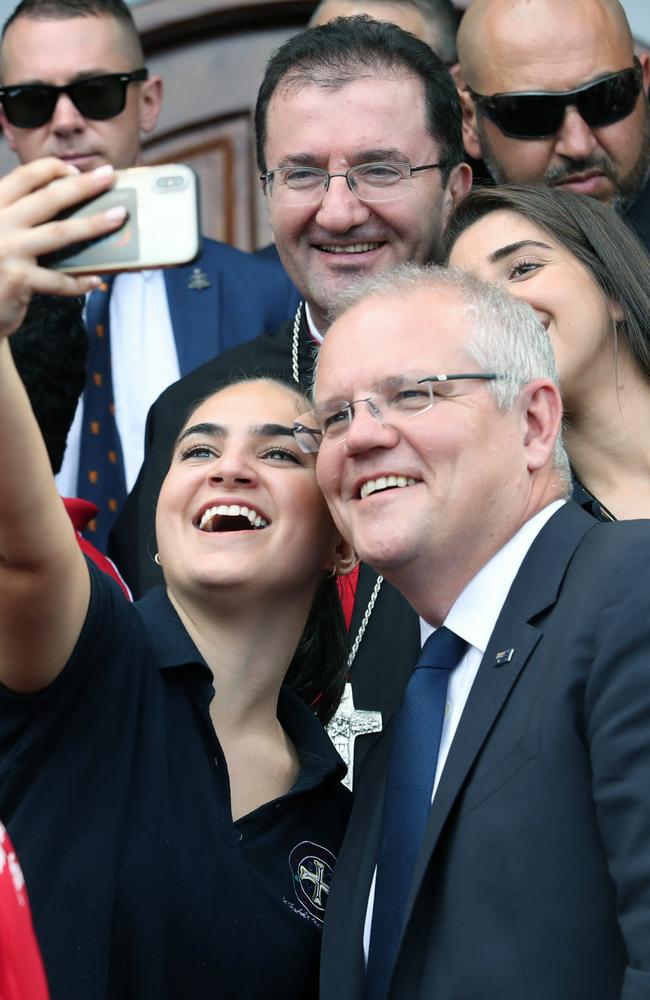 Scott Morrison at St Charbel church in Punchbowl, Sydney, on Good Friday. Picture Gary Ramage