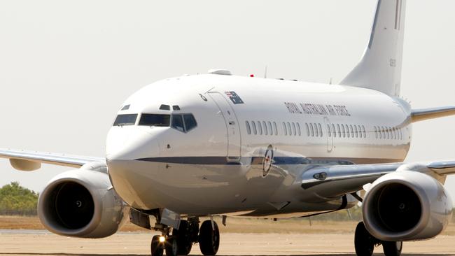 The C-bomb was dropped on board the VIP RAAF aircraft as the group headed back to Canberra.