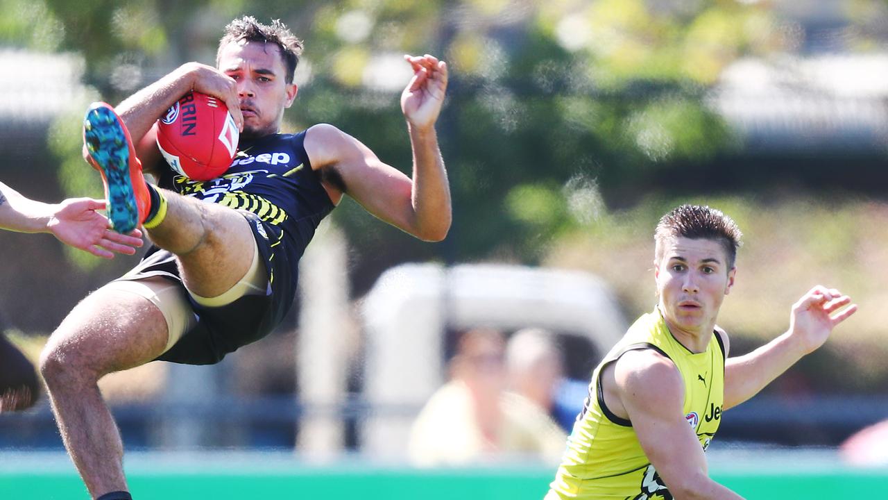 Rookie Sydney Stack takes a courageous mark. Pic: Getty Images