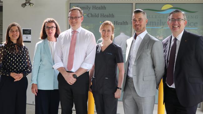 Lucille Chalmers (CEO DDWMPHN), Minister Anne Ruston, Dr Tony Bayliss, Dr Cath Hester, LNP candidate for Blair Sam Biggins, and Senator Paul Scarr. Picture: Supplied