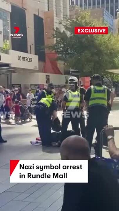 Man arrested over Nazi flag in Rundle Mall (7NEWS)