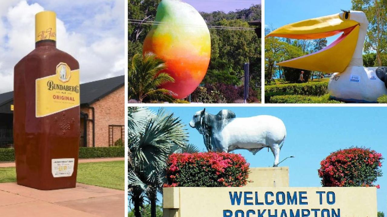 COLLAGE: Queensland's 'big things' have become well-loved tourist destinations, with some keen 'big thing' lovers going on road trips to specifically visit the novelty attractions. Picture: Contributed