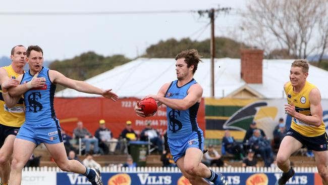 Sturt’s Josh Hone kicked three goals in a 25-point win over Woodville-West Torrens. Picture: AAP/Emma Brasier.