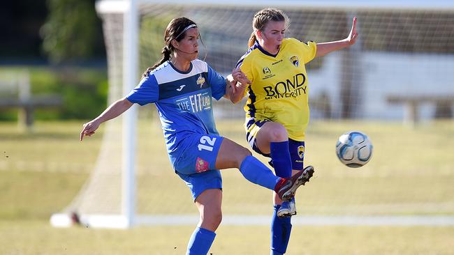 BRISBANE, AUSTRALIA - JULY 13: during the NPL Queensland Senior Womens Round 20 match between Gold Coast United and SWQ Thunder at Coplick Family Sports Park on July 13, 2019 in Brisbane, Australia. 16-year-old Annabelle Gibson in action. (Photo by Patrick Kearney)