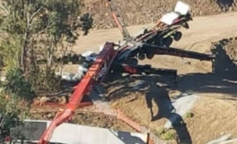 Concrete pump rollover on Second Range Crossing, Tuesday, August 15, 2017. Picture: Contributed