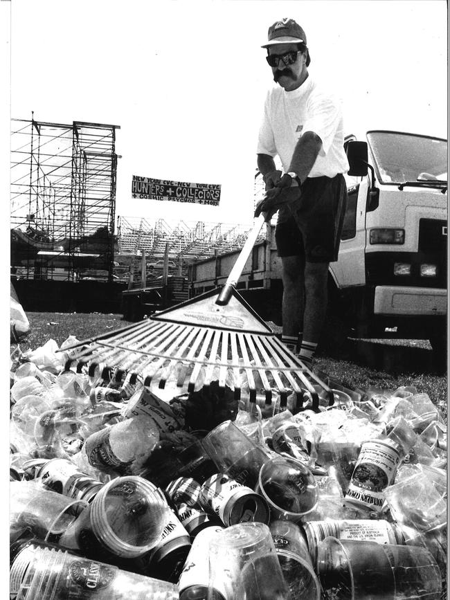 Torquay Cricket Club president Tony Mensch cleans up New Year’s Day 1993