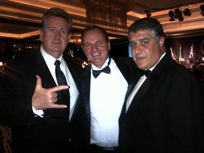 Too friendly? A photo of NSW Premier Barry O'Farrell with Nick Di Girolamo (right) and the Ipswich Mayor at a business dinner in 2011. Picture: Supplied