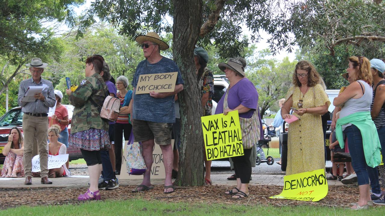 More than 150 people turned out for the Millions March Against Mandatory COVID-19 Vaccines in Coffs Harbour on Saturday February 20. Photo: Tim Jarrett