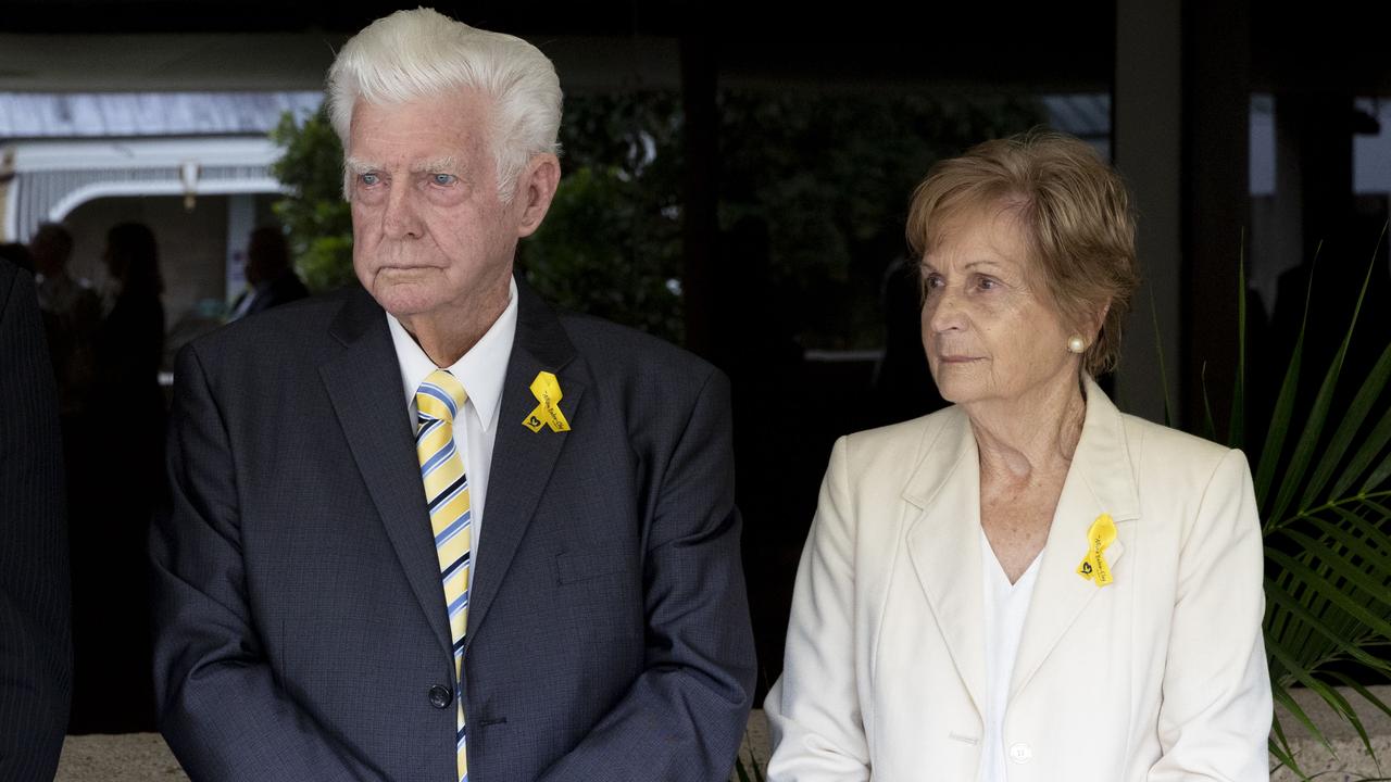 Geoff and Priscilla Dickie, whose daughter Allison Baden-Clay was killed by her husband, were among those at Parliament House for the government’s announcement of domestic violence reforms. Picture: NewsWire / Sarah Marshall