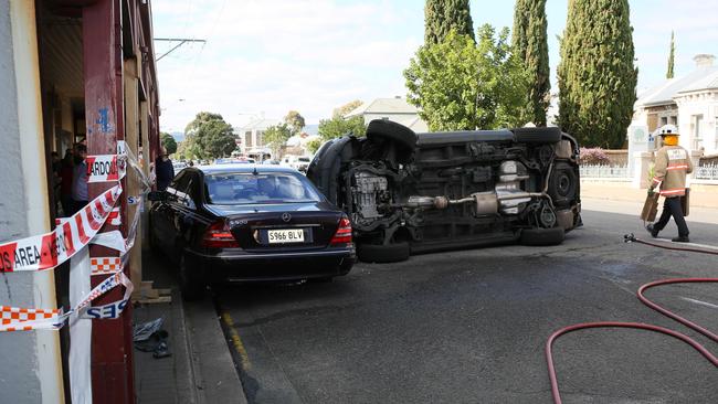 The Holden Captiva crashed into the parked Mercedes. Picture: AAP / Emma Brasier