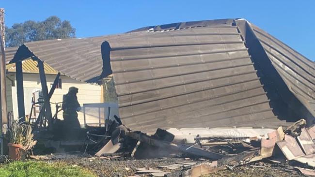 The charred remains of the Healesville bungalow that went up in flames on Sunday morning. Picture: Coldstream CFA brigade