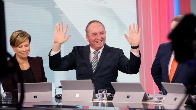 Barnaby Joyce on set at Channel 7 during the election coverage in Sydney. Picture: Damian Shaw