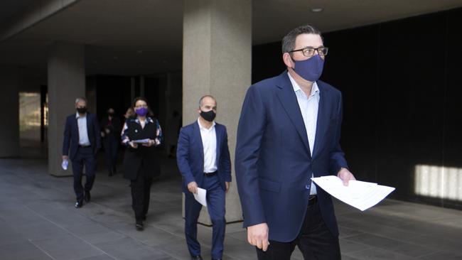 Victorian Premier Daniel Andrews, right, will hold a press conference on the restrictions at 3.15pm. Picture: David Geraghty/NCA NewsWire