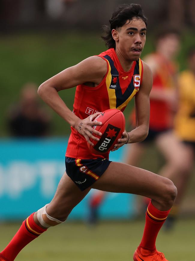 Jase Burgoyne in action for South Australia in the first U19 Challenge game against WA. Picture: Paul Kane/Getty Images