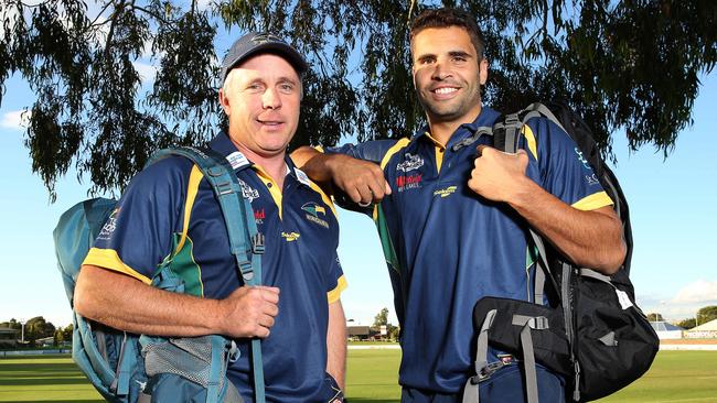 Eagles coach Michael Godden and Jared Petrenko prepare for the club’s Kokoda Trail in October.