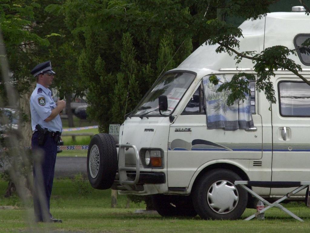 Police at the campervan which was used by Simone Strobel and Tobias Suckfuell.