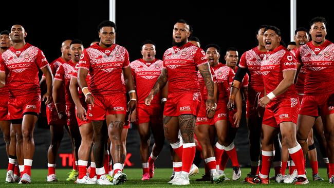 Addin Fonua-Blake (c) and Jason Taumalolo (2R) of Tonga have been nominated for the Golden Boot award. Picture: Getty Images