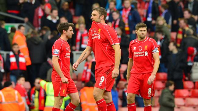 Steven Gerrard (R), Rickie Lambert (C) and Fabio Borini (L).