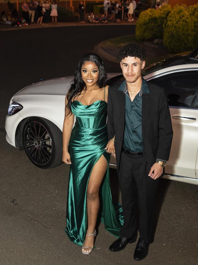 Wendy Mugabe and Natanial De Silva arrive at Harristown State High School formal at Highfields Cultural Centre, Friday, November 18, 2022. Picture: Kevin Farmer