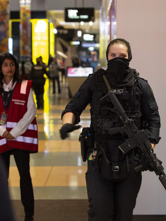 Westfield Marion was locked down and armed police flooded the centre. The shoppie’s union has called for better security training. Picture: Brett Hartwig