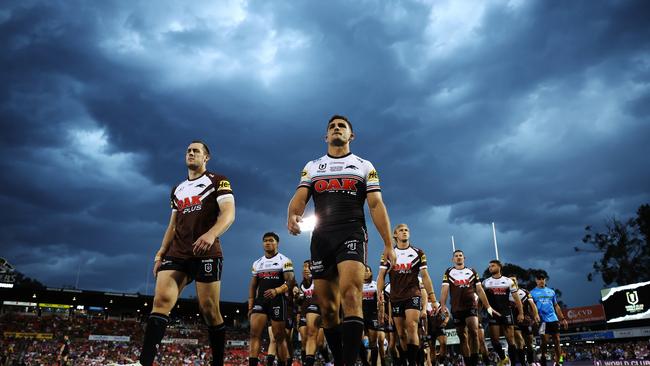 Penrith looked clunky after losing the likes of Api Koroisau and Viliame Kikau, while the weather created some carnage. Picture: Getty Images.