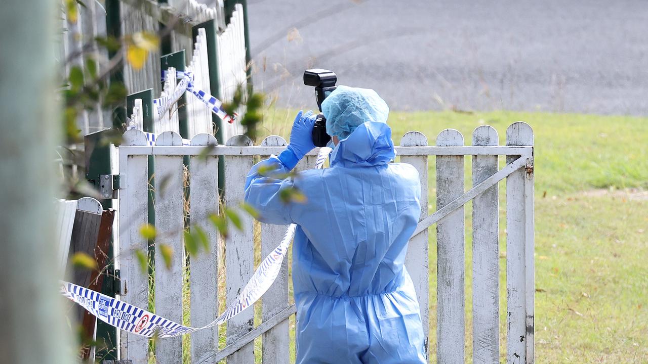 Forensic police on Flinders Drive, Leichhardt, on July 15, 2024. Picture: Liam Kidston