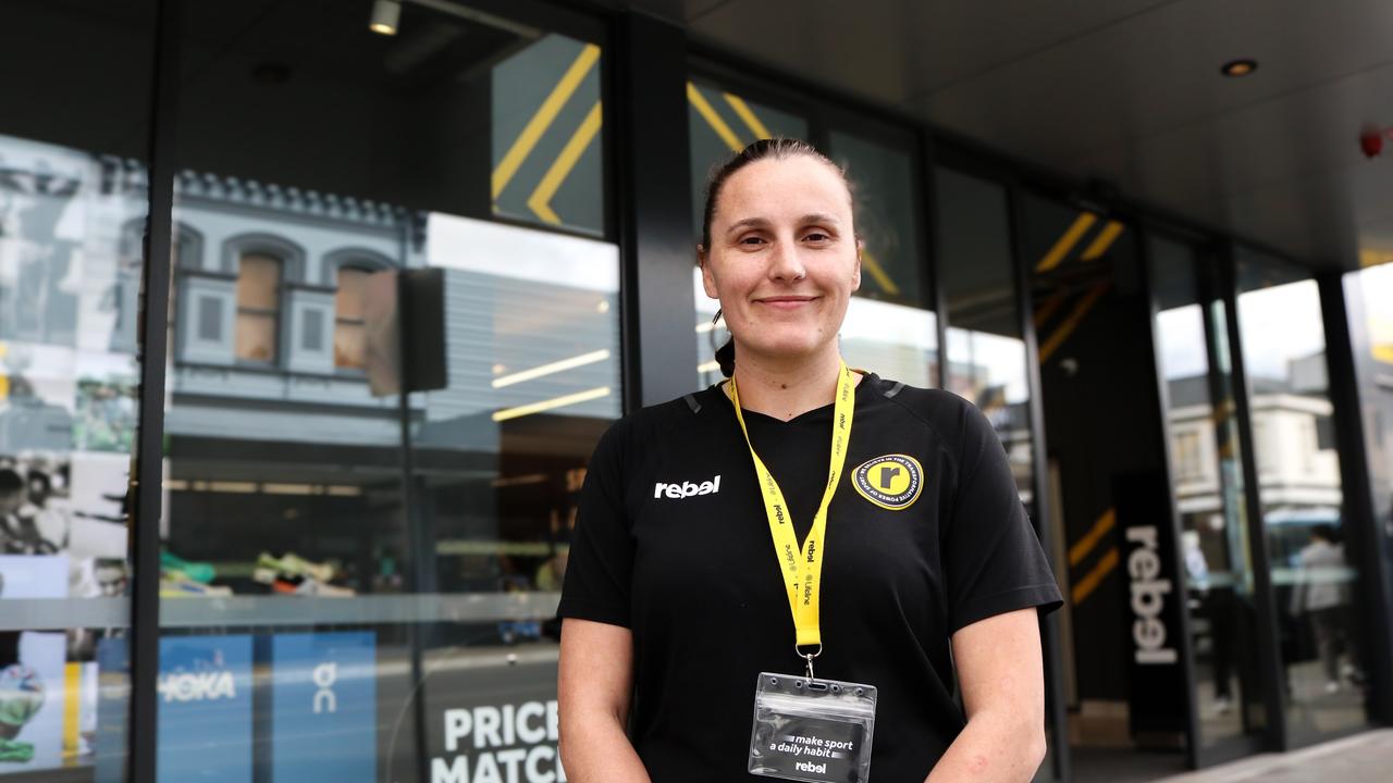 Rebel Sport store manager Kia Rogers outside the Launceston store. Picture: Stephanie Dalton