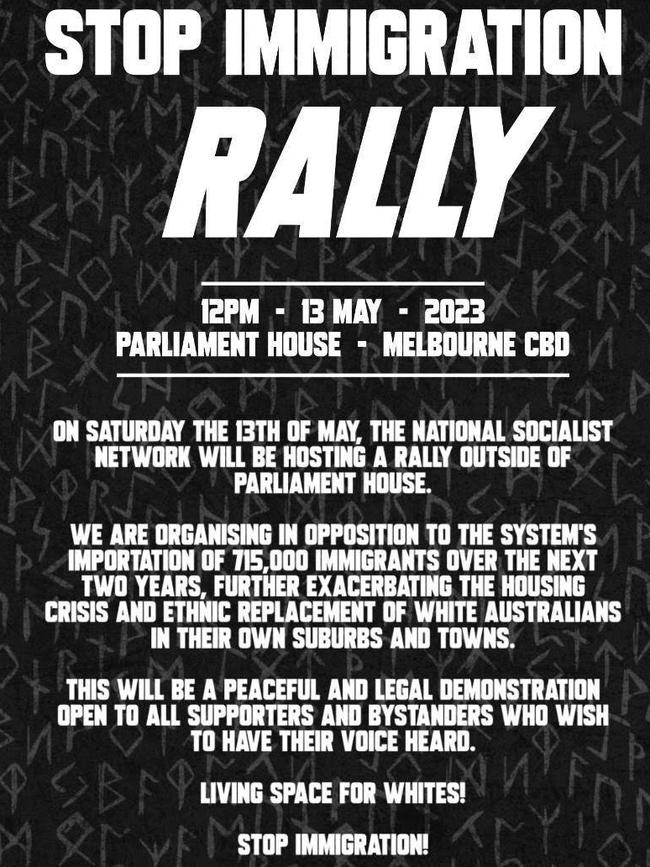 An anti-immigration protest organised by neo-Nazis is expected to be met with hundreds of counter-protesters at Parliament House on Saturday.