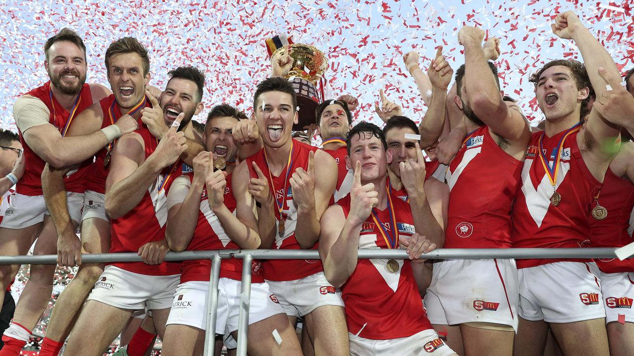 23/09/18 - SANFL - Grand Final - Norwood v North Adelaide at the Adelaide Oval. North Win on the podium Picture SARAH REED