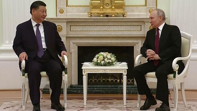 Russian President Vladimir Putin meeting with China's President Xi Jinping at the Kremlin in Moscow.