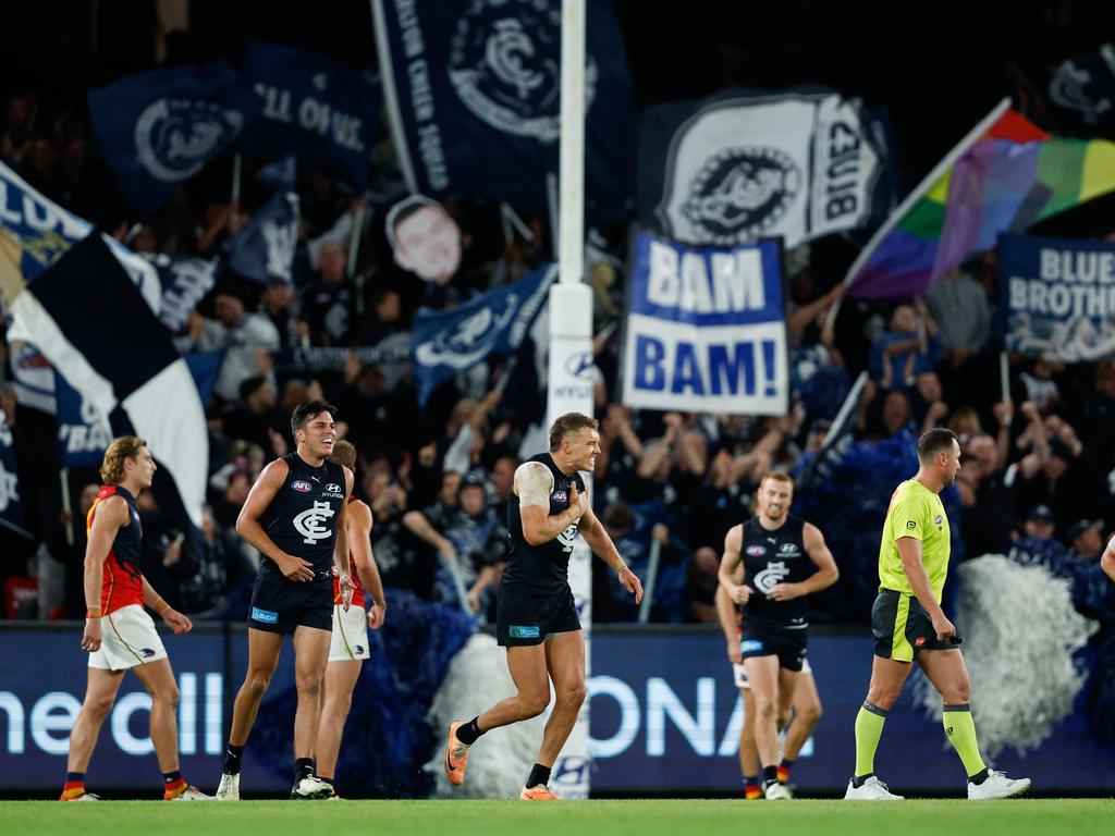 The fans packed Marvel Stadium to see the Blockbuster Blue. Picture: Dylan Burns/AFL Photos