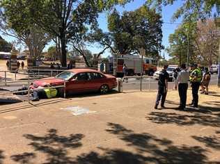 No one was injured in a single vehicle crash at Maryborough High School in Kent St earlier today. Picture: Boni Holmes