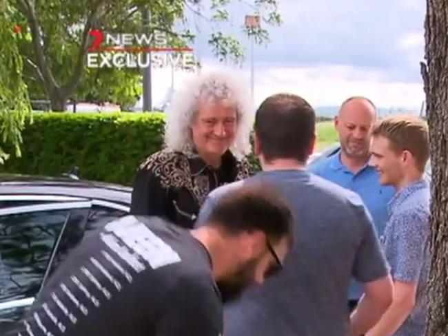 May mingles with fans after his arrival. Picture: Channel 7