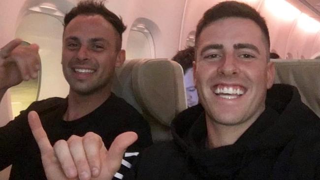 Best mates Rob and Anthony on their flight to Spain. Picture: Instagram