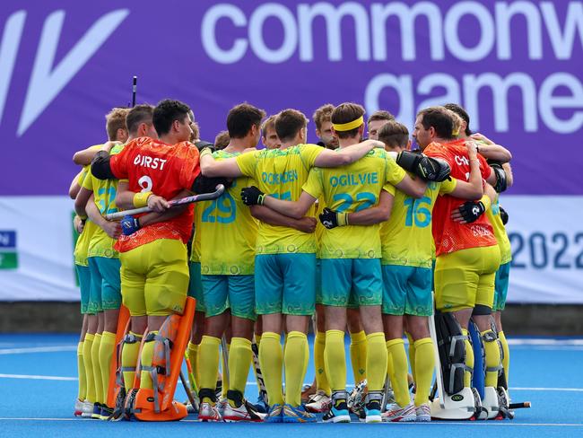 The Aussie focus on the task at hand ahead of their gold medal destiny. Picture: Getty Images