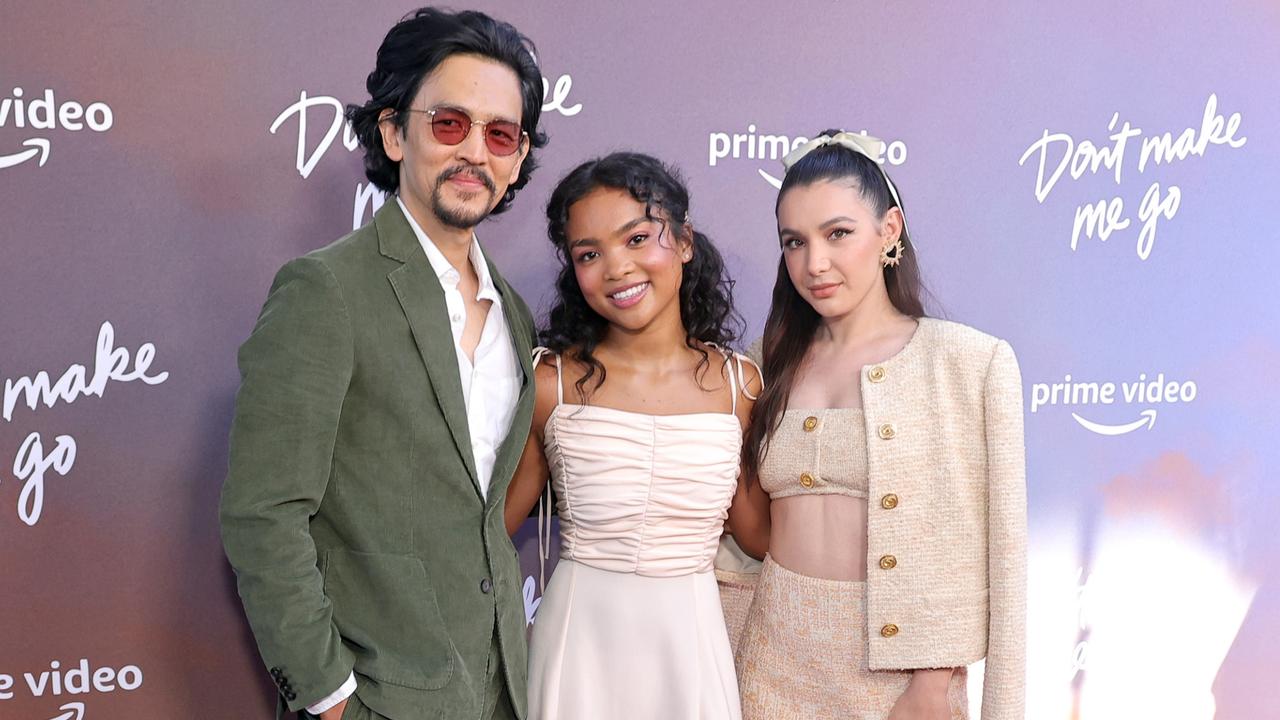 John Cho with Mia Isaac and director Hannah Marks at the Don’t Make Me Go premiere. Picture: Matt Winkelmeyer/Getty Images