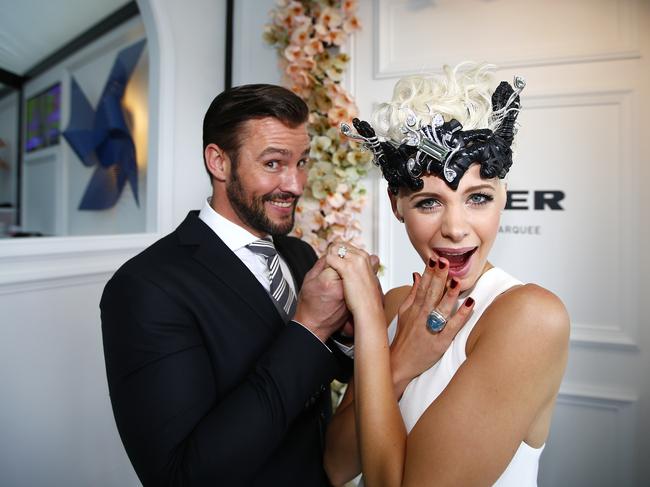 Chris Smith and Kate Peck in the Birdcage at Derby Day 2014. Picture: Bradley Hunter