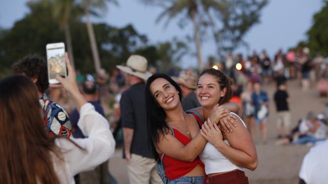 Devon Ciardela, left, and Kate Morley celebrate Territory Day. Picture: Glenn Campbell