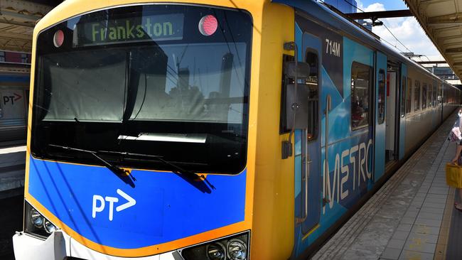 A creep performed a lewd act in front of a terrified teenage girl on an empty train on the Frankston line.