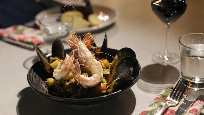 TAS WEEKEND: St Abli, Albert Road, Moonah: Seafood paella, shellfish and chorizo with cherry tomatoes and baby peas