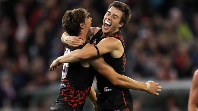 Can Essendon’s young guns, including Joe Daniher and Zach Merrett, help propel the Bombers to a deep run in September? Picture: Michael Klein