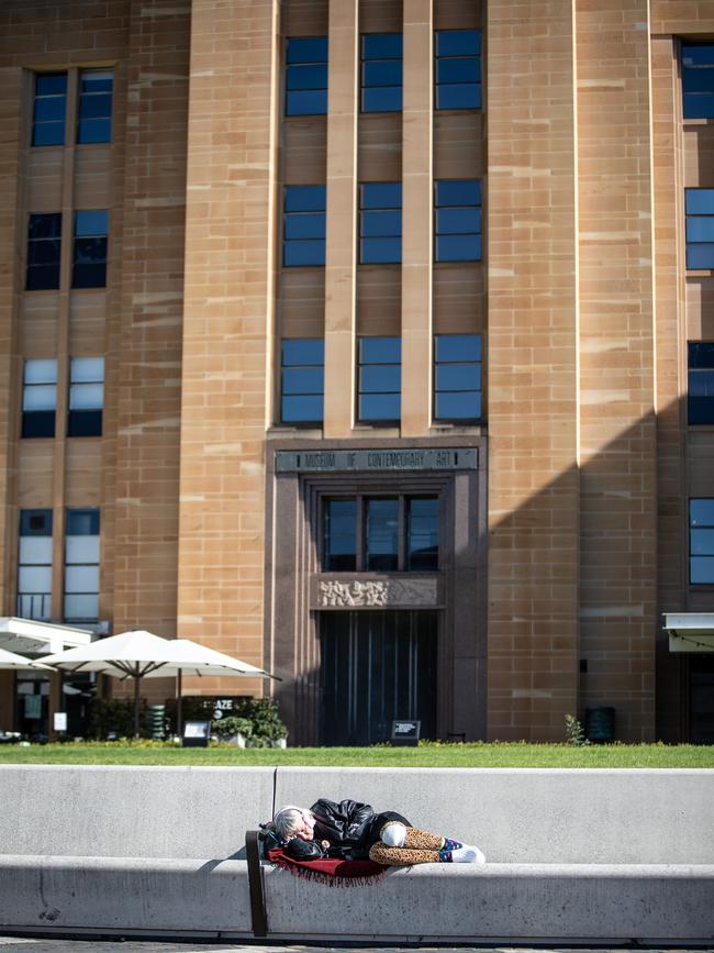 Outside the MCA it was so quiet this woman managed to snooze in the sun.