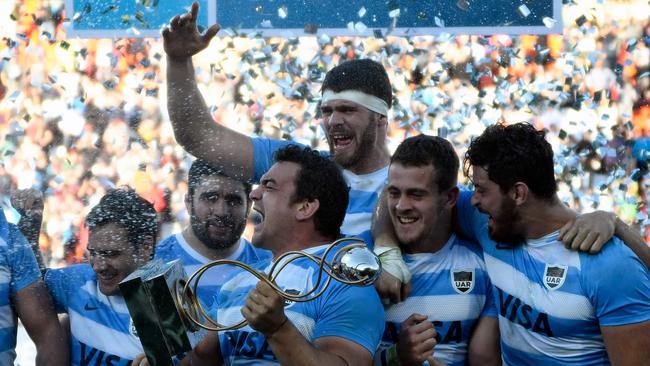 Argentina celebrate after defeating the Springboks in Mendoza.